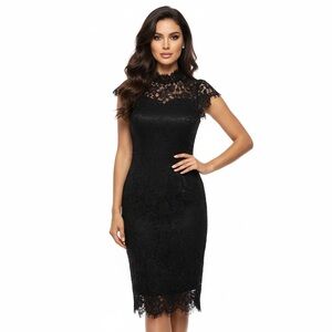 En Focus Studio Black Floral Lace Sheath Midi Dress 6 Whimsigoth Cocktail